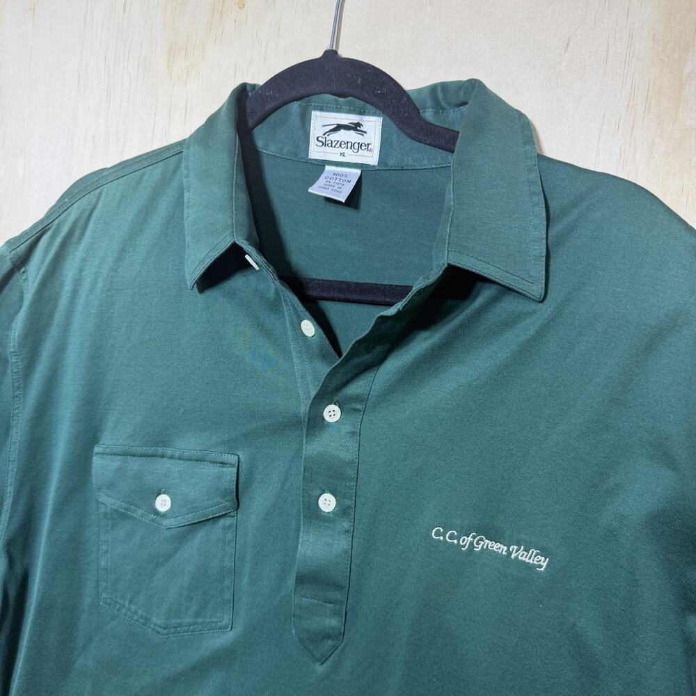 Slazenger Polo Shirt XL Green Cotton C.C. of Green Valley Golf Embroidered - Picture 3 of 9